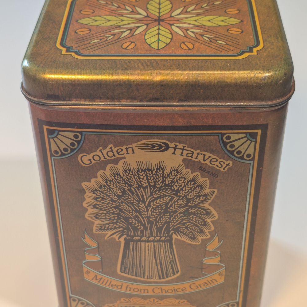 Vintage 1977 Cheinco Golden Harvest Flour Tin Canister Retro Farmhouse Kitchen